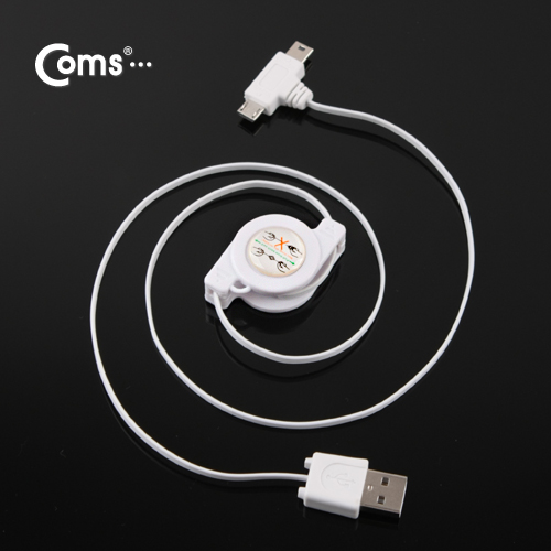 Coms USB 스마트폰 충전케이블(자동감김/2 in 1/멀티), T형