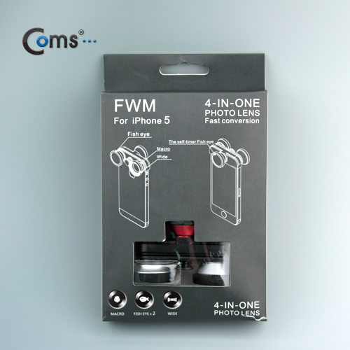 Coms 스마트폰 카메라 확대경, IOS 스마트폰 5 전용  (피쉬아이/Macro/Wide 기능)