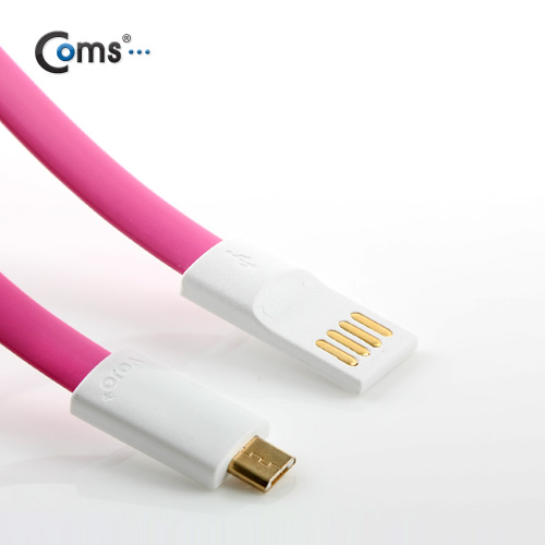 Coms USB/Micro USB(B) 케이블(Flat형/자석), 20cm, Pink