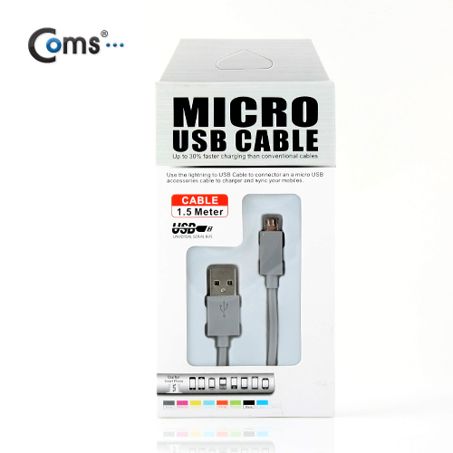 Coms USB/Micro USB(B) 케이블(color) 1.5M, Gray
