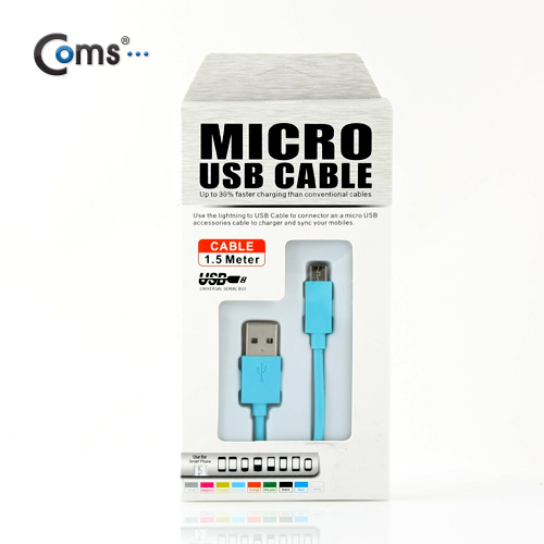 Coms USB/Micro USB(B) 케이블(color) 1.5M, Sky Blue
