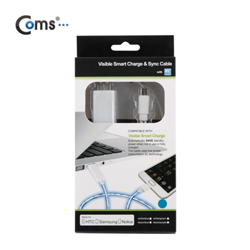 Coms USB/Micro USB(B) 케이블(EL 발광 LED), White