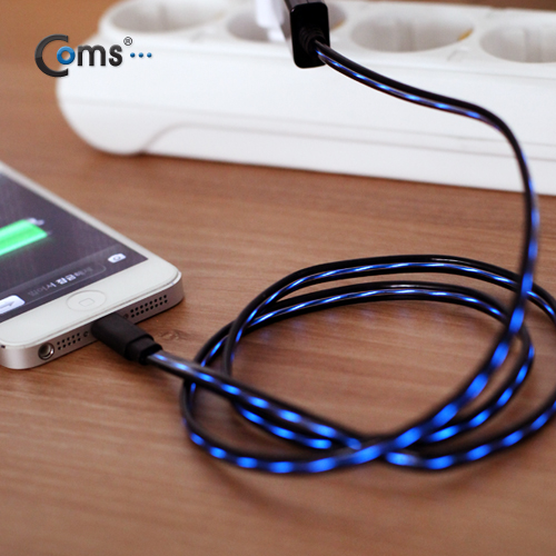 Coms 아이폰5 케이블(투명 LED), White