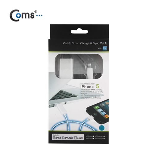 Coms 아이폰5 케이블(투명 LED), White