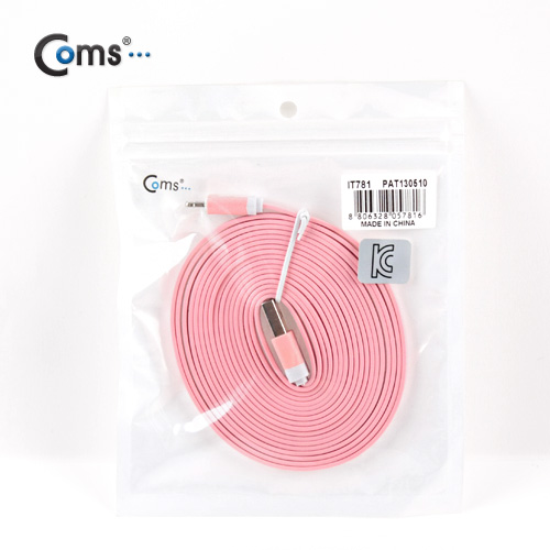 Coms iOS 8핀/8Pin 플랫 케이블 Pink, 3M
