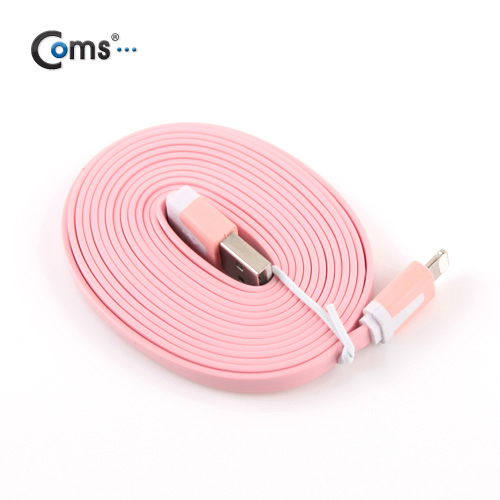 Coms iOS 스마트폰5 케이블(Flat) Pink, 2M