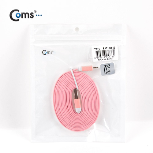 Coms iOS 스마트폰5 케이블(Flat) Pink, 2M