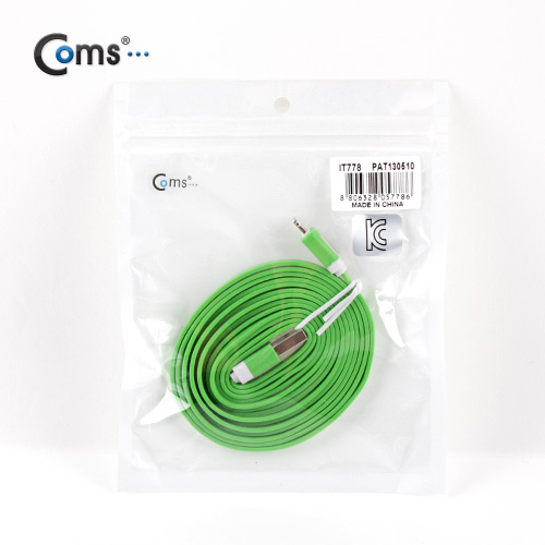 Coms iOS 스마트폰5 케이블(Flat) Green, 2M