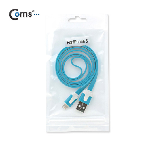 Coms iOS 스마트폰 5 케이블(Flat) Blue/8핀/충전