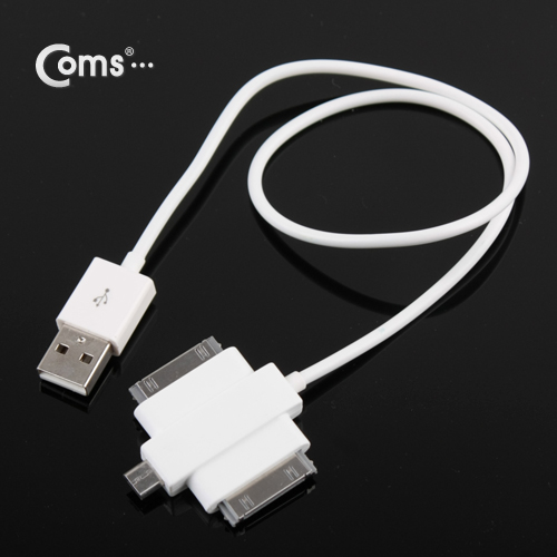 Coms IOS 8Pin (8핀) 스마트폰 USB 케이블 (T형/3in1/멀티), 20cm, White