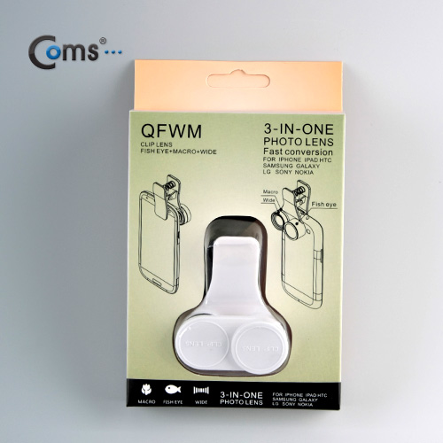 Coms 스마트폰 카메라 확대경(3 in 1), 전기종 사용/Macro/피쉬아이/Wide