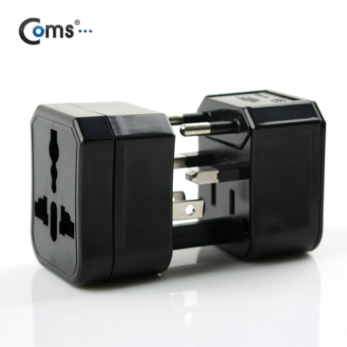 Coms 해외 여행용 전원 변환 멀티 충전기/아답터/어댑터, Black, 1Set(2개)