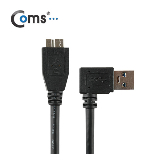 Coms USB 3.0/Micro USB(B) 케이블(검정) 30cm/ㄱ자 꺾임(꺽임)