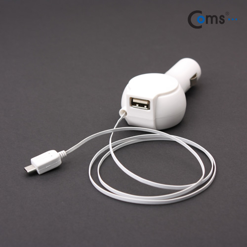 Coms DC 시가잭 USB 1P+Micro B(자동감김-70cm), 2.1  흑색/백색