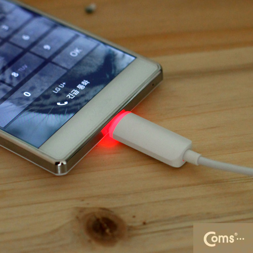 Coms USB/Micro USB(B) 케이블(투명 LED) White, 완충 색상변경