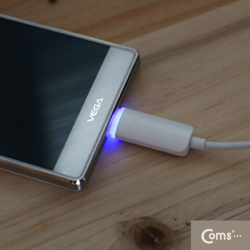 Coms USB/Micro USB(B) 케이블(투명 LED) White, 완충 색상변경