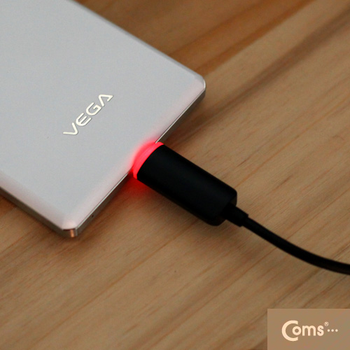 Coms USB/Micro USB(B) 케이블(투명 LED) Black, 완충 색상변경