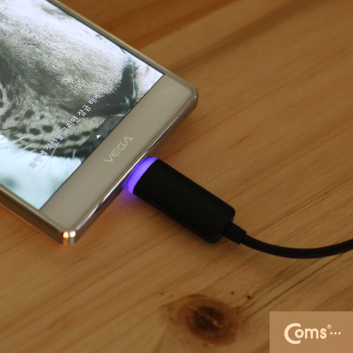 Coms USB/Micro USB(B) 케이블(투명 LED) Black, 완충 색상변경
