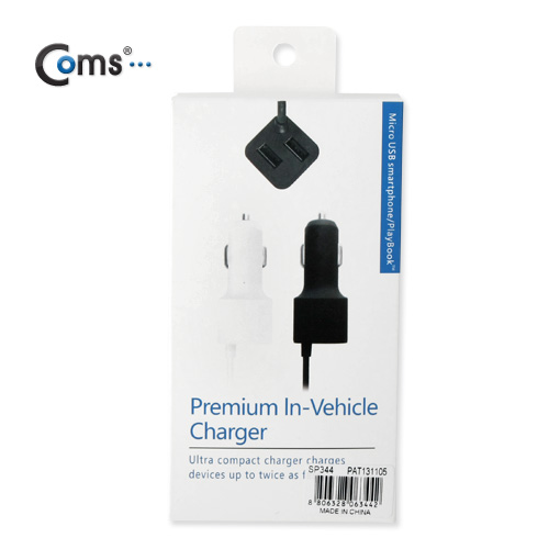 Coms 갤럭시노트 3 차량용 케이블(스프링) USB 2P/ 3.1A