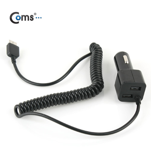 Coms 갤럭시노트 3 차량용 케이블(스프링) USB 2P/ 3.1A