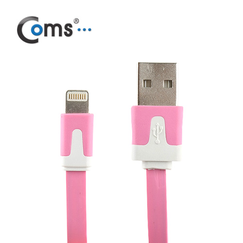 Coms iOS 스마트폰 5 케이블(Flat), Pink/8핀/충전