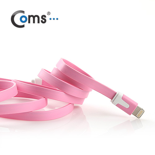 Coms iOS 스마트폰 5 케이블(Flat), Pink/8핀/충전