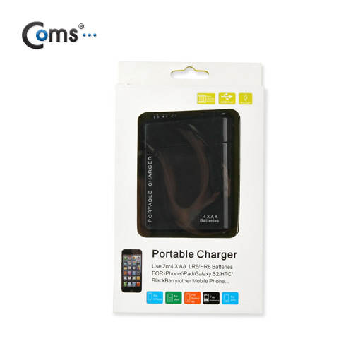 Coms 비상 충전기(AA 전지용), AA x 4ea/Black / 보조 배터리