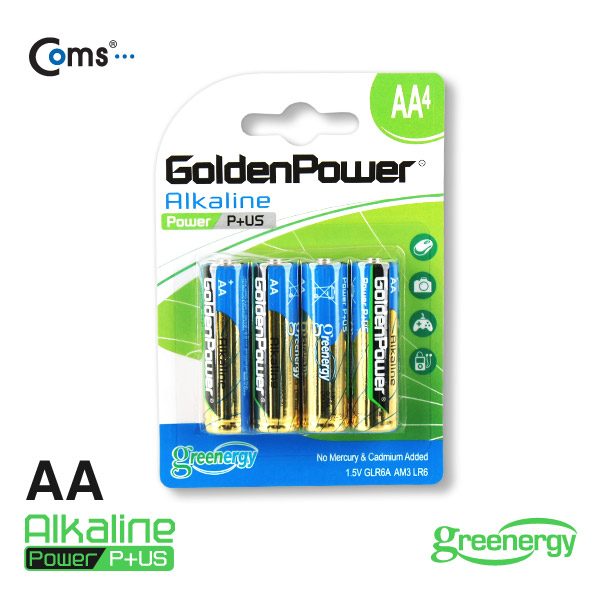 Coms 골든파워(GP)알카라인 건전지,AA 사이즈,1.5V,카드형포장(4알)