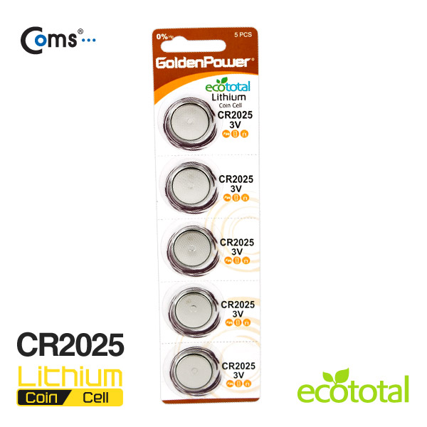 Coms 골든파워(GP)코인전지(CR2025),3.0v,1세트(5알),카드형포장