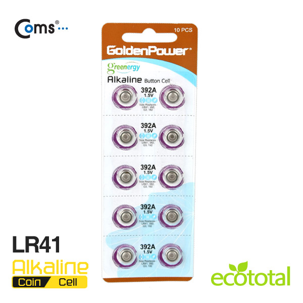 Coms 골든파워(GP)코인전지(LR41),알카라인 1.5v,1세트(10알),카드형포장