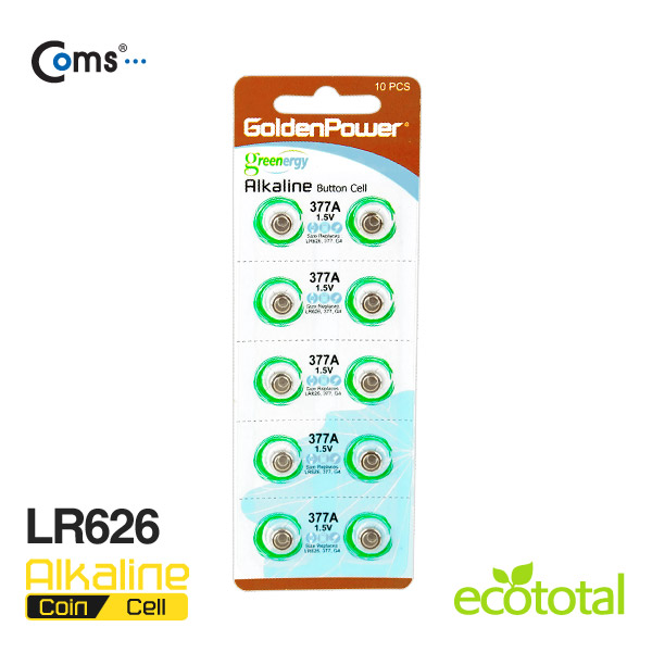 Coms 골든파워(GP) 코인전지(LR626),알카라인 1.5v,1세트(10알),카드형포장