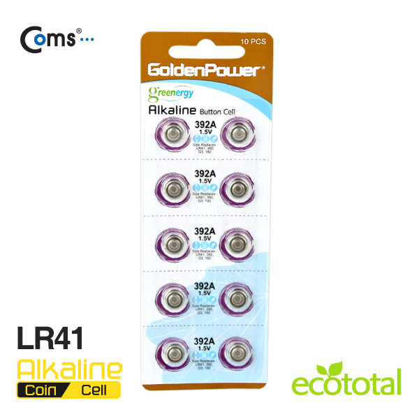 Coms 골든파워(GP)코인전지(LR41),알카라인 1.5v,카드형포장,1박스(250알)