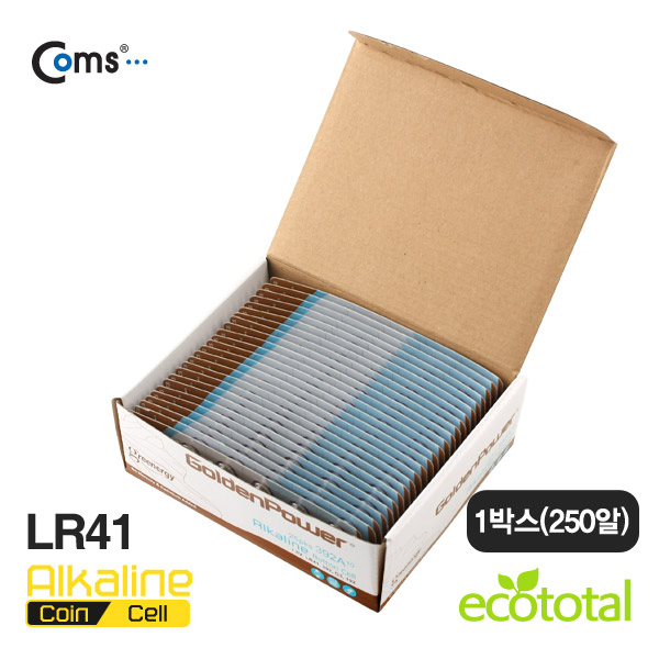 Coms 골든파워(GP)코인전지(LR41),알카라인 1.5v,카드형포장,1박스(250알)