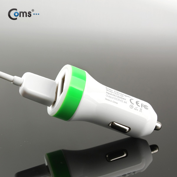 Coms USB 전원(DC 시가잭), USB 2P, 2.4A, 녹색띠