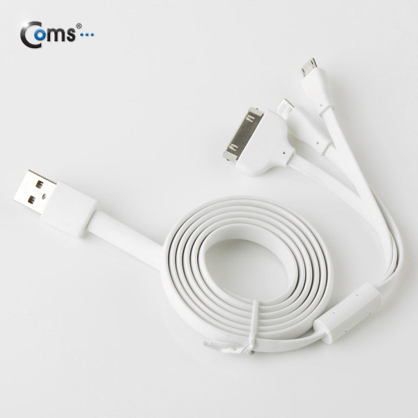 Coms 3 in 1 멀티 케이블 / 충전 케이블(Flat), 1M/White