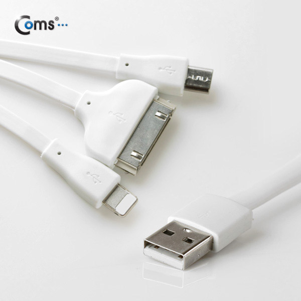 Coms 3 in 1 멀티 케이블 / 충전 케이블(Flat), 1M/White