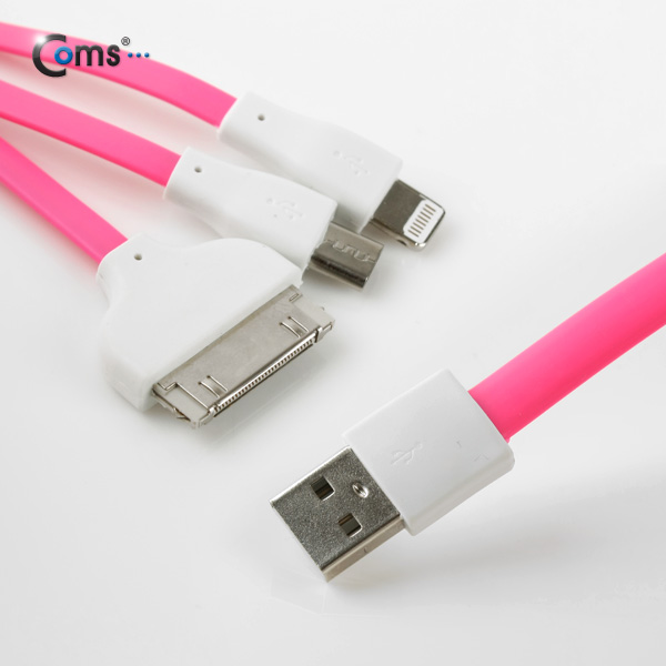 Coms iOS 스마트폰 5 케이블(3 in 1/Flat/멀티), 1M/Pink/8핀