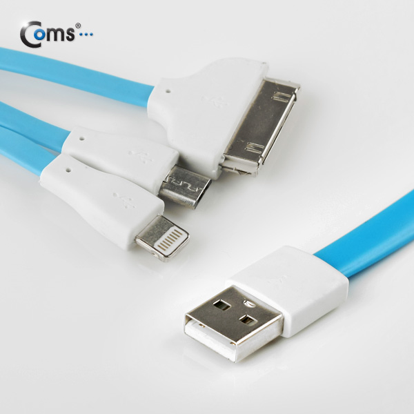 Coms iOS 스마트폰 5 케이블(3 in 1/Flat/멀티), 30cm/Blue/8핀