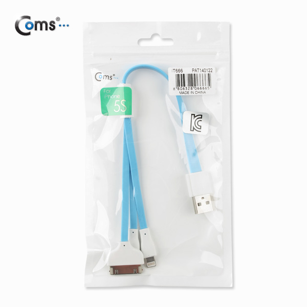 Coms iOS 스마트폰 5 케이블(3 in 1/Flat/멀티), 30cm/Blue/8핀