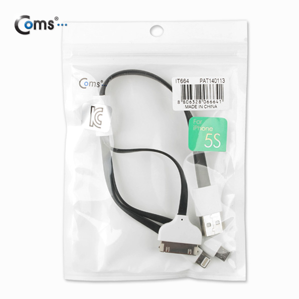 Coms 3 in 1 멀티 케이블 / 충전 케이블(Flat) 30cm/Black