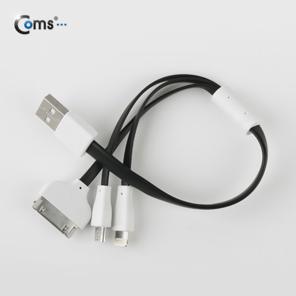 Coms iOS 스마트폰 5 케이블(3 in 1/Flat/멀티), 30cm/Black/8핀
