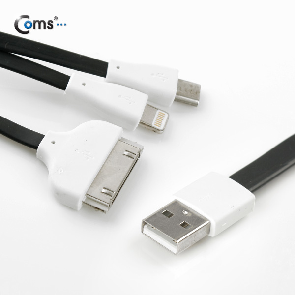 Coms iOS 스마트폰 5 케이블(3 in 1/Flat/멀티), 30cm/Black/8핀
