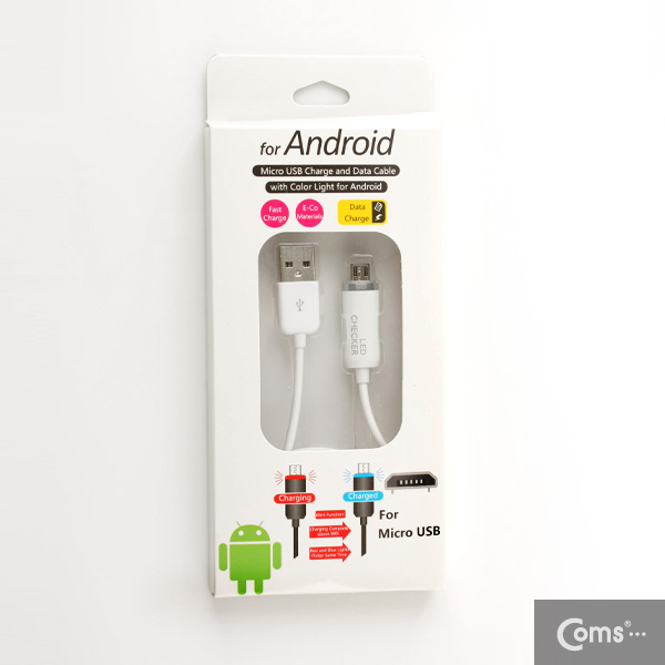 Coms USB/Micro USB(B) LED 케이블/ 완충알림/White/충전