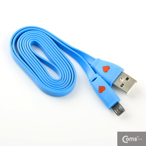 Coms USB/Micro USB(B) 케이블(LED/Flat형) 1M, blue