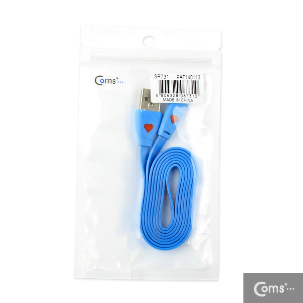 Coms USB/Micro USB(B) 케이블(LED/Flat형) 1M, blue