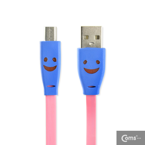 Coms USB/Micro USB(B) 케이블(LED/Flat형) 1M, pink