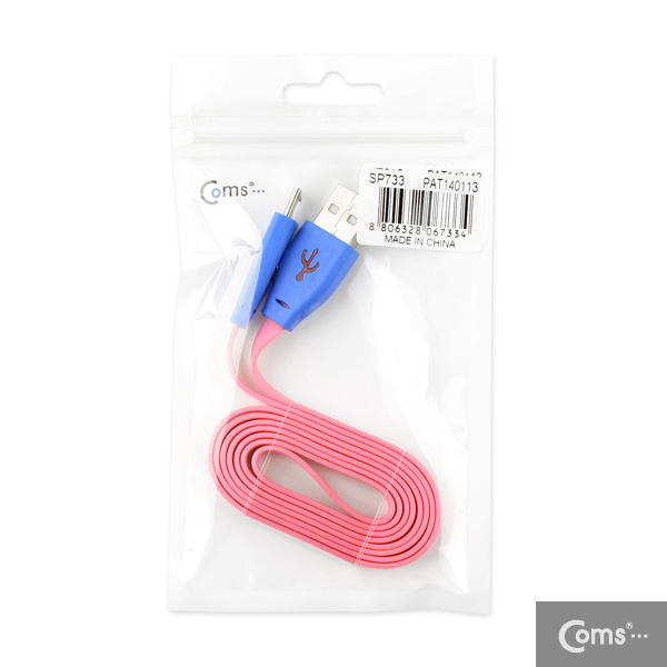 Coms USB/Micro USB(B) 케이블(LED/Flat형) 1M, pink