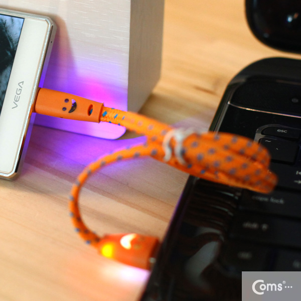 Coms USB/Micro USB(B) 케이블(스네이크 무늬) LED/Orange
