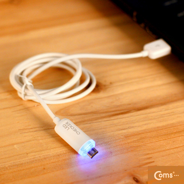 Coms USB/Micro USB(B) LED 케이블/ 완충알림/White/충전