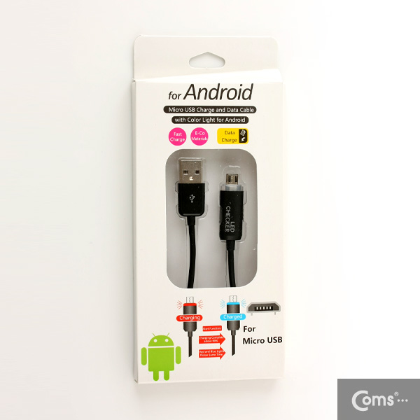 Coms USB/Micro USB(B) LED 케이블/ 완충알림/Black/충전